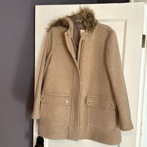 J. Crew Factory wool coat with faux fur hood.